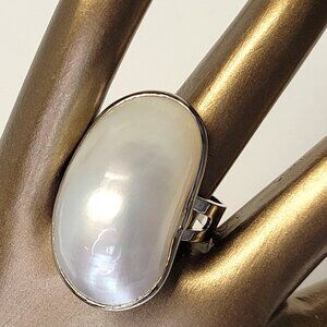Mother of Pearl Adjustable Ring, Oval Mother of Pearl Ring